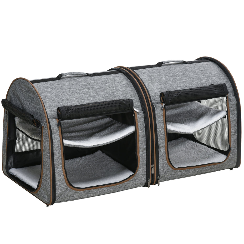 Portable Soft-Sided Pet Carrier with Divider - Grey
