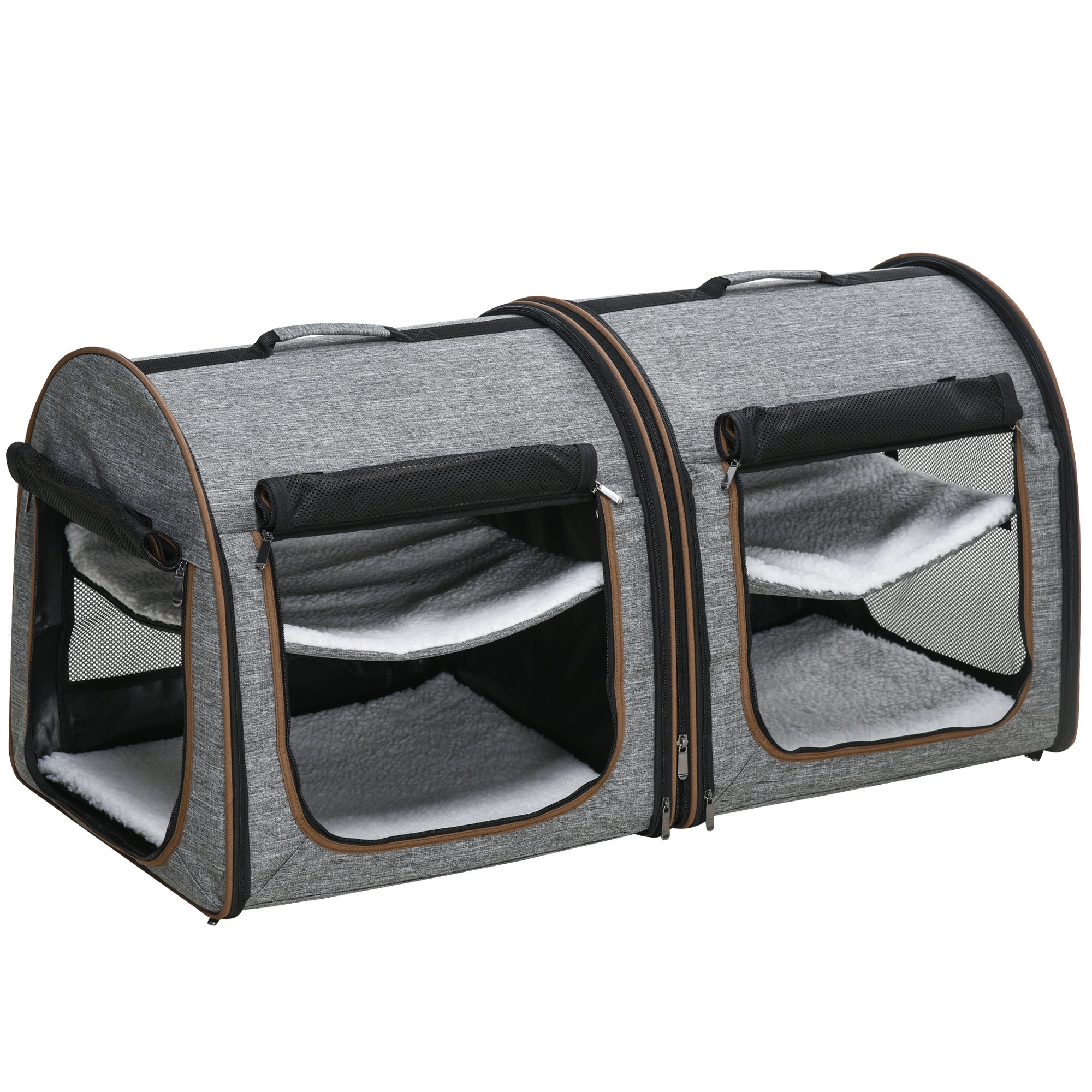 Portable Soft-Sided Pet Carrier with Divider - Grey