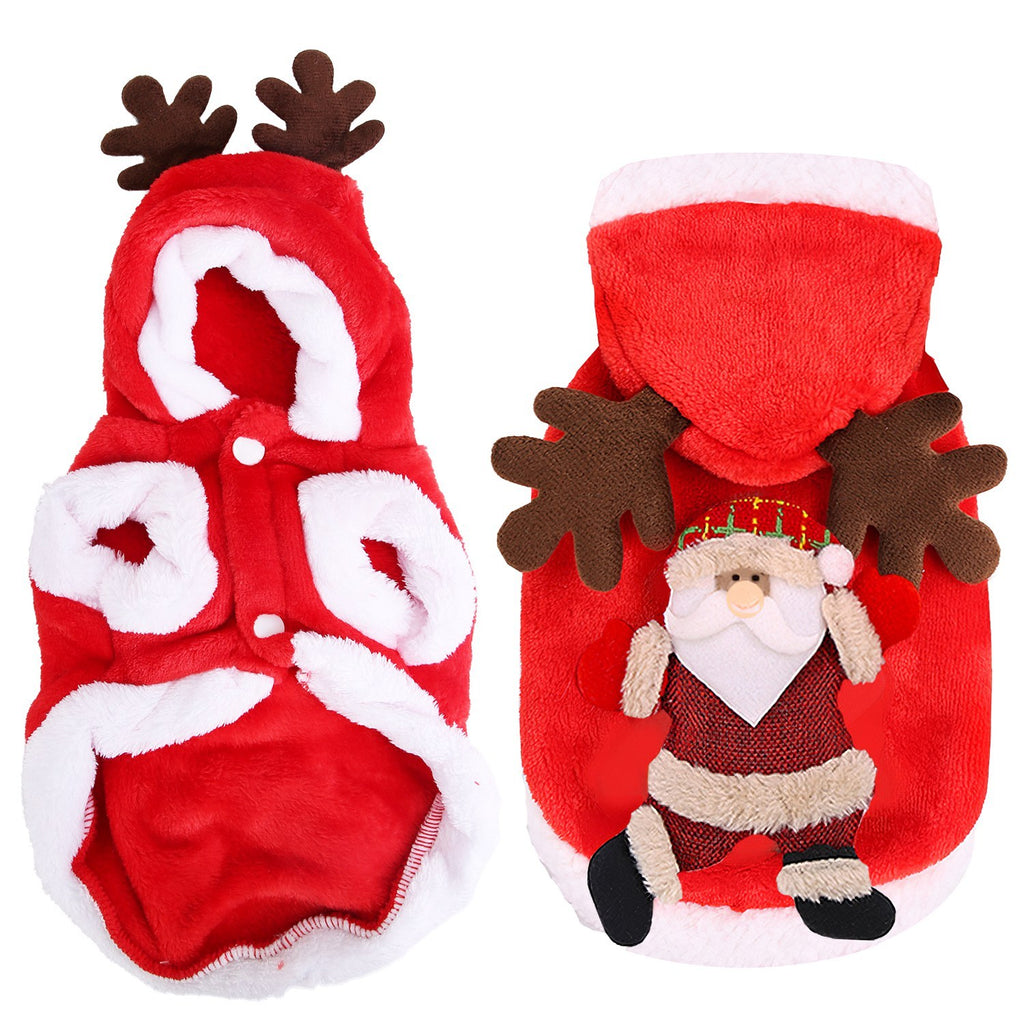 Pet Christmas Santa Costume with Reindeer Antlers