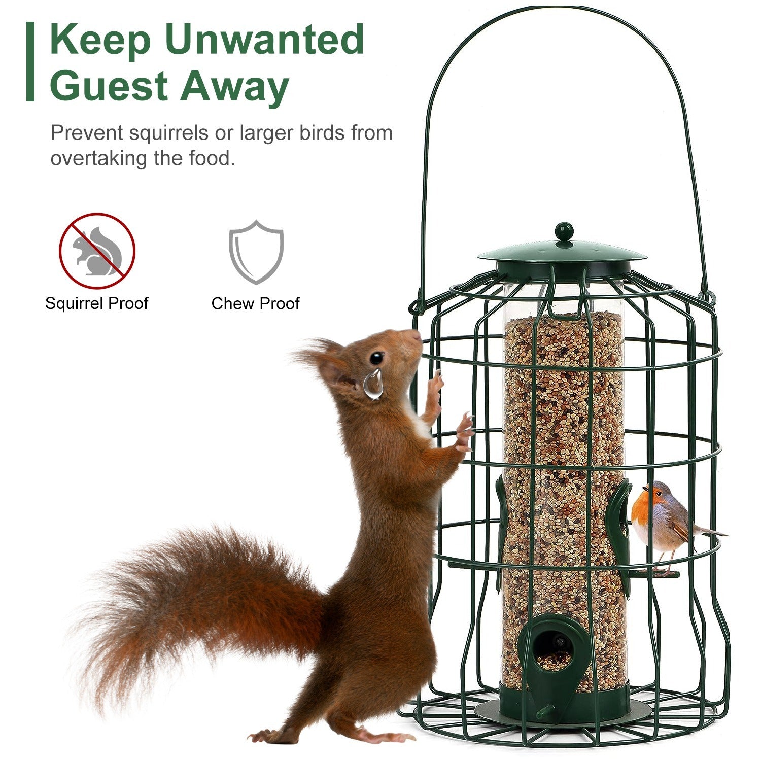 Squirrel-Proof Metal Bird Feeder - Outdoor Hanging Seed Feeder with 4 Feeding Ports