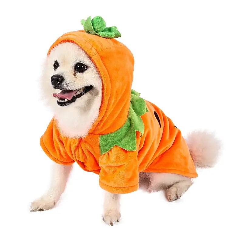 Halloween Pumpkin Dog Hoodie - Warm Fleece Costume