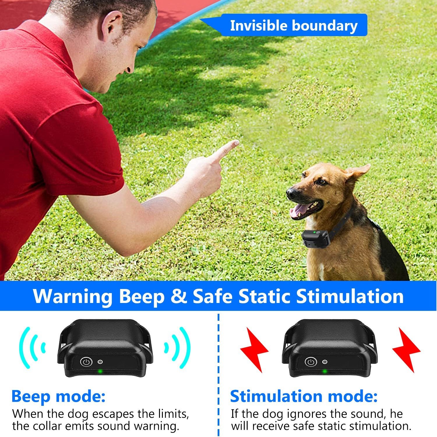 Wireless Electric Dog Fence - Boundary Training System for Small, Medium & Large Dogs