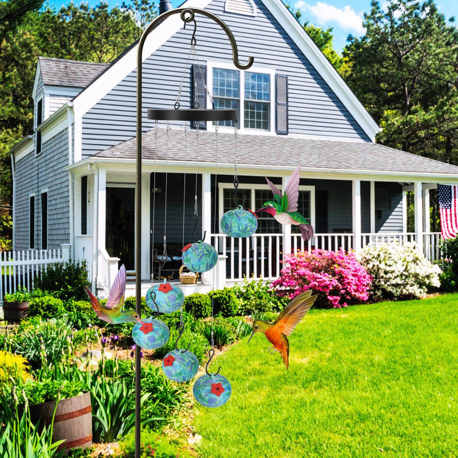 Hummingbird Feeder with Wind Chimes - Ant & Bee Proof