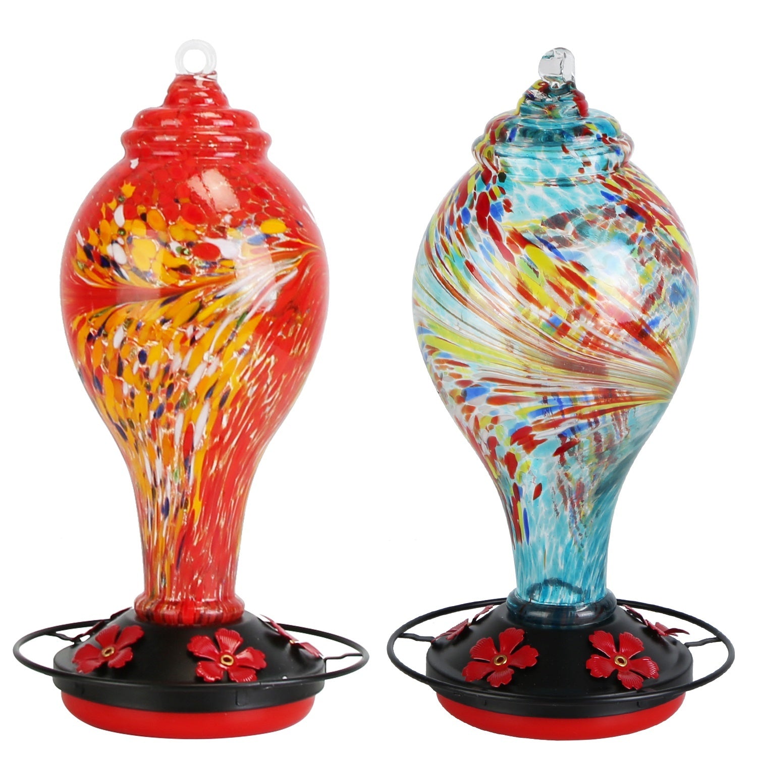 Glass Hummingbird Feeder 33oz - Hand Blown with 5 Feeding Ports