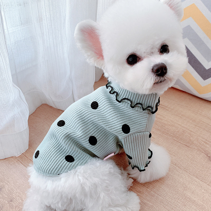 Polka Dot Turtleneck Dog Shirt - Cozy Pet Clothing for All Seasons