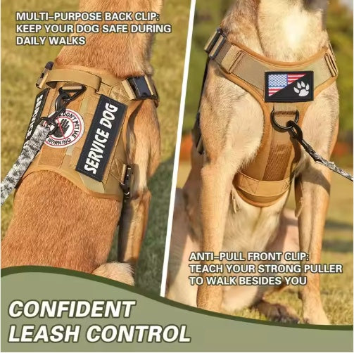 Tactical Service Dog Harness - Adjustable Reflective No-Pull Vest with Metal Buckle