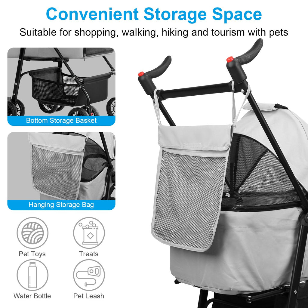 4-Wheel Foldable Pet Stroller with Storage Basket
