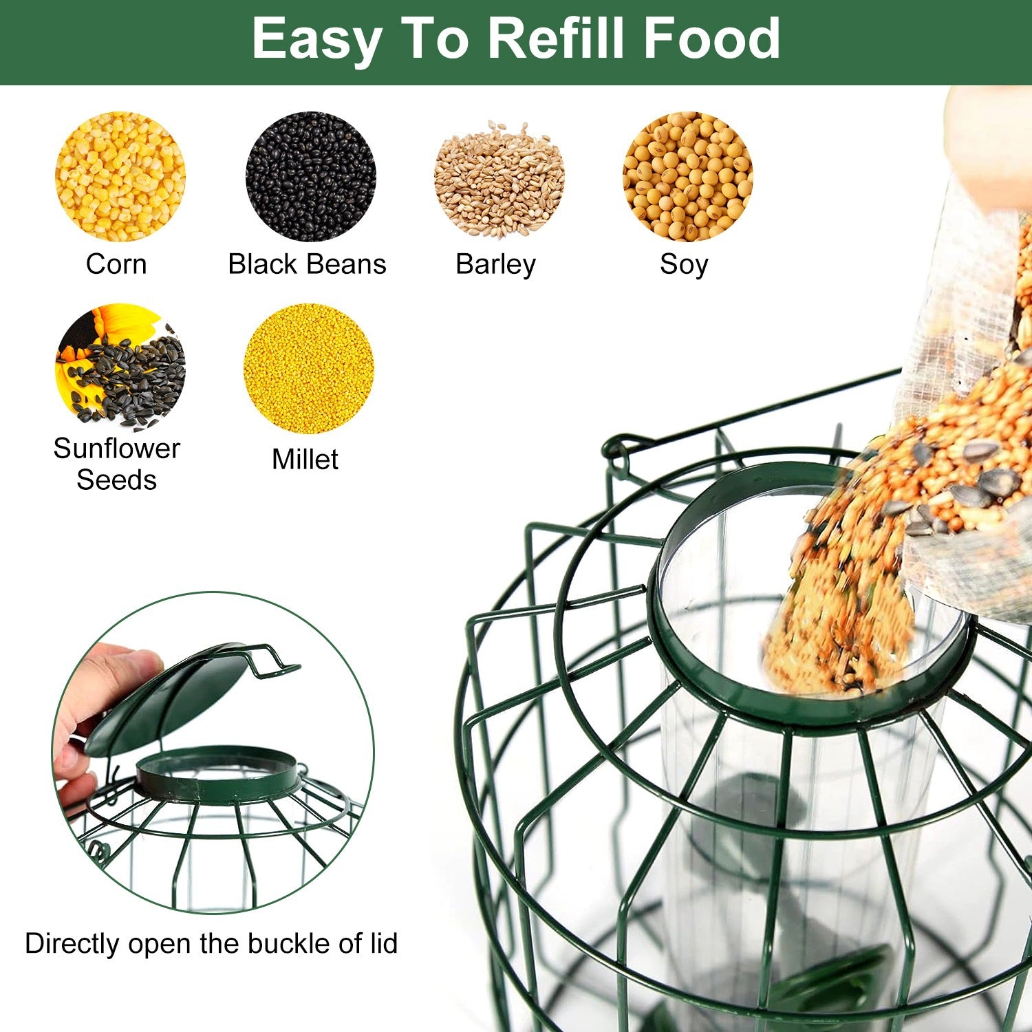 Squirrel-Proof Metal Bird Feeder - Outdoor Hanging Seed Feeder with 4 Feeding Ports