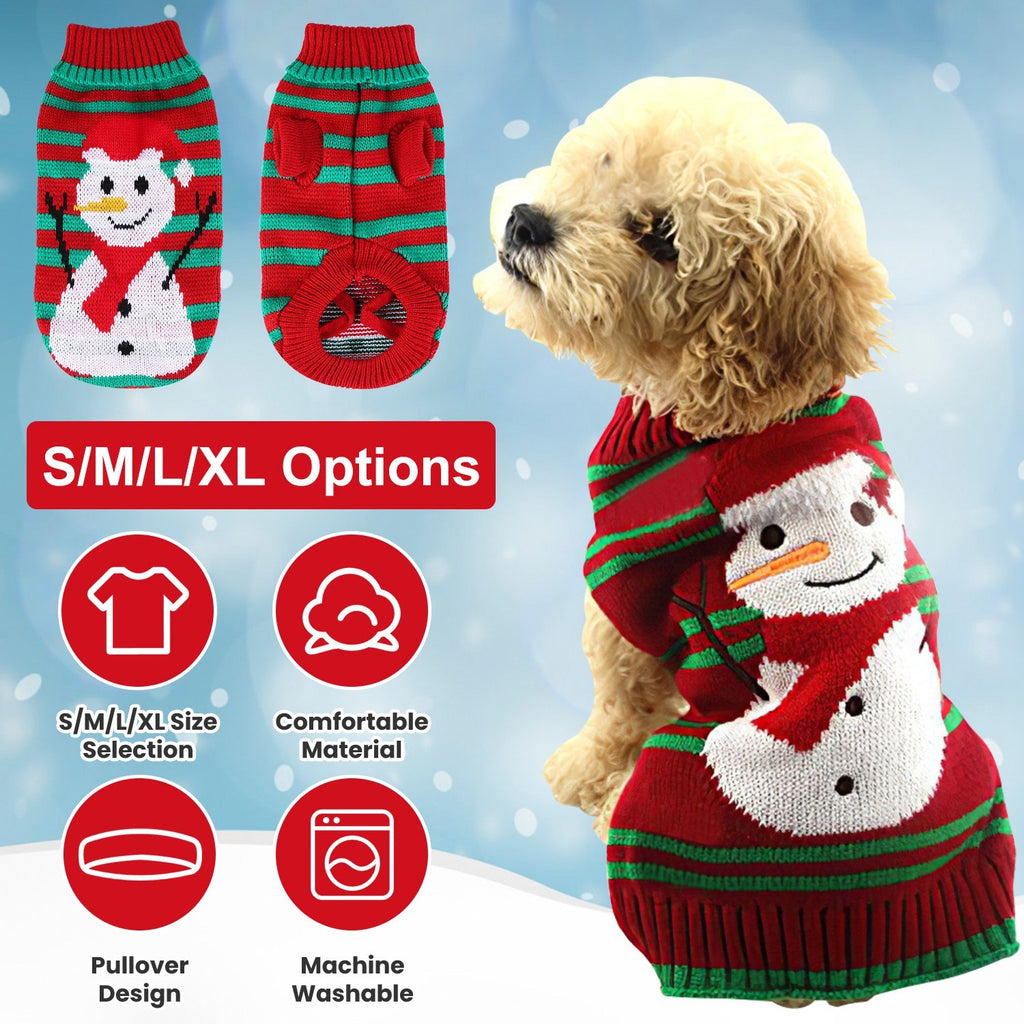 Pet Christmas Turtleneck Sweater - Snowman & Stripes Design