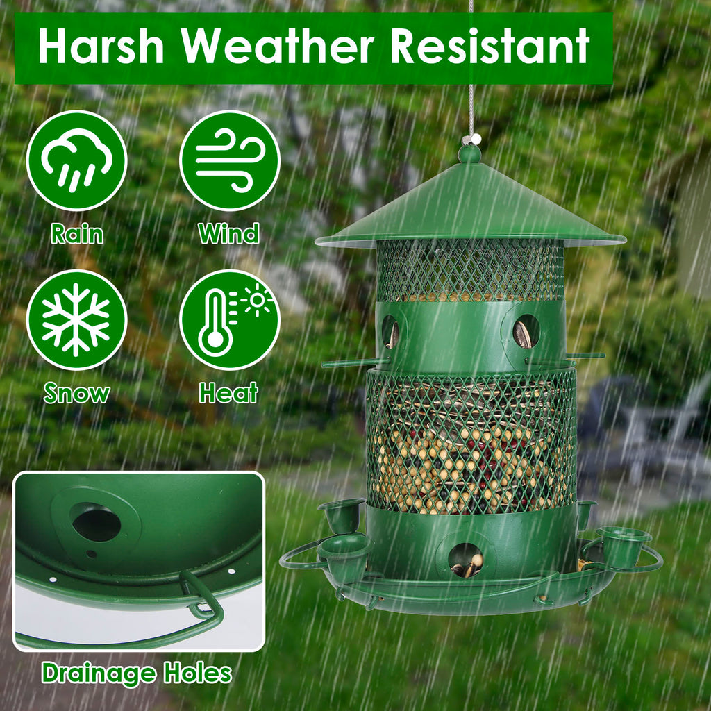 Wild Bird Feeder - Squirrel Proof Metal Hanging Feeder with 360° Perches