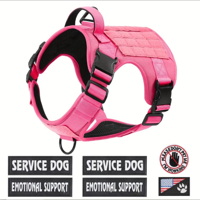 Tactical Service Dog Harness - Adjustable Reflective No-Pull Vest with Metal Buckle