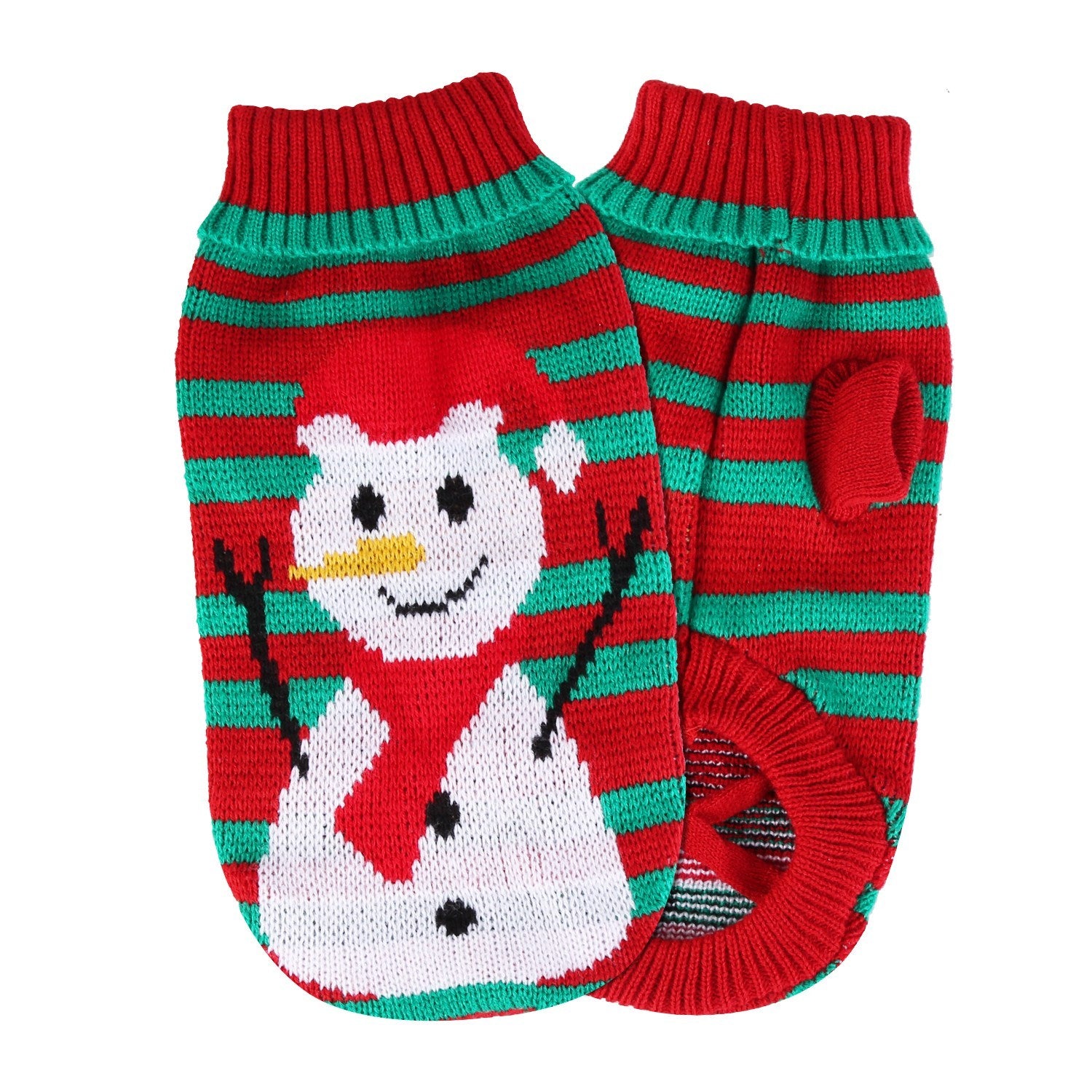 Pet Christmas Turtleneck Sweater - Snowman & Stripes Design