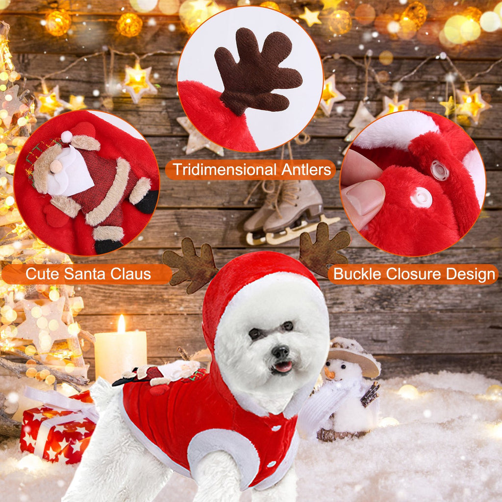 Pet Christmas Santa Costume with Reindeer Antlers