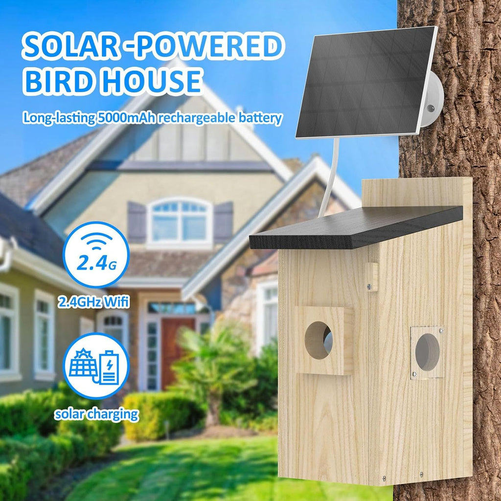Solar Powered Smart Bird House Camera - 4MP Outdoor Birdhouse with AI Bird Identification