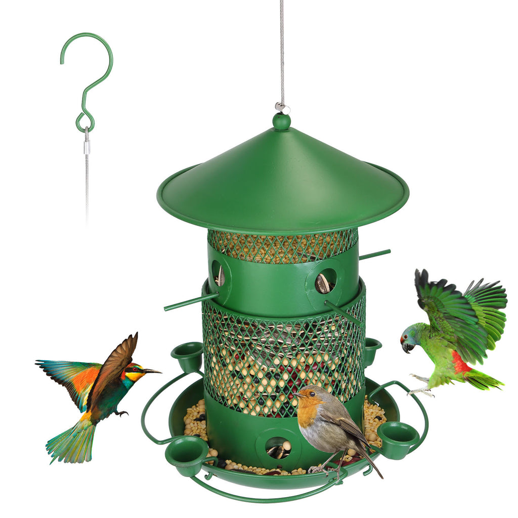 Wild Bird Feeder - Squirrel Proof Metal Hanging Feeder with 360° Perches