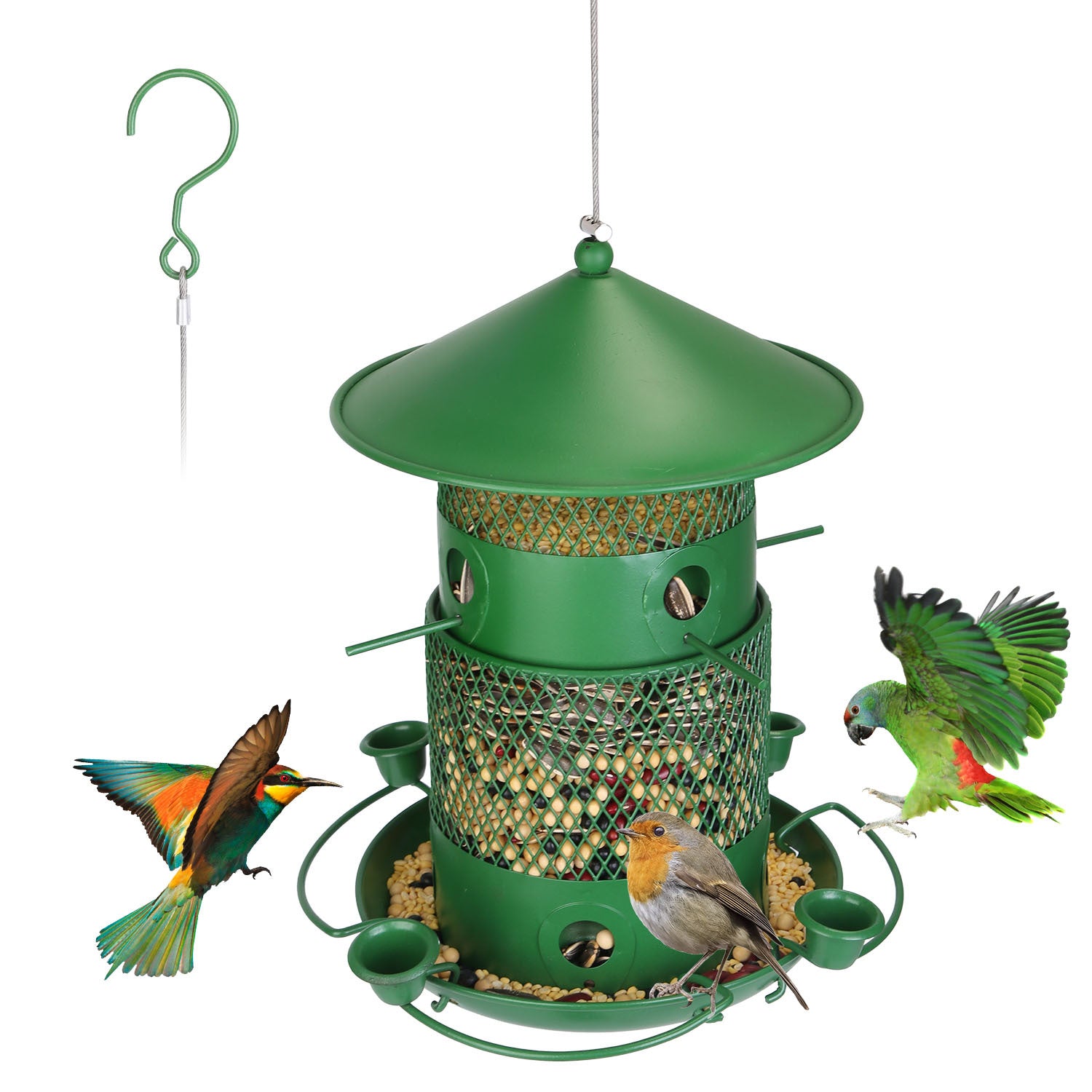 Wild Bird Feeder - Squirrel Proof Metal Hanging Feeder with 360° Perches