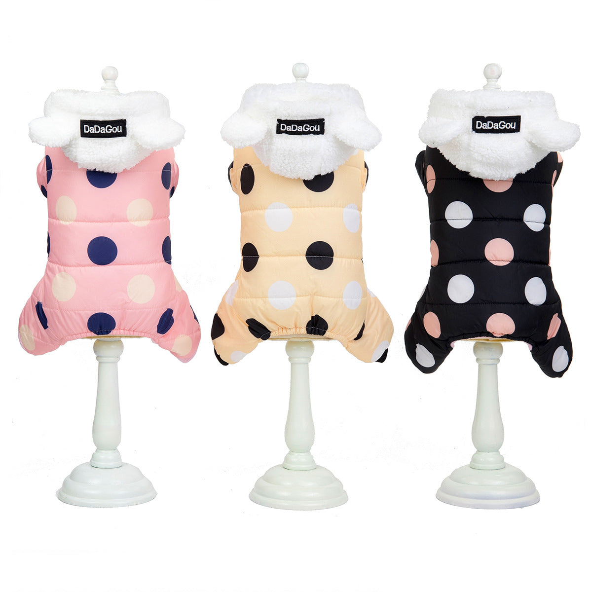 Warm Big Polka Dot Four-Leg Cotton Dog Coat - Stylish Winter Pet Jacket