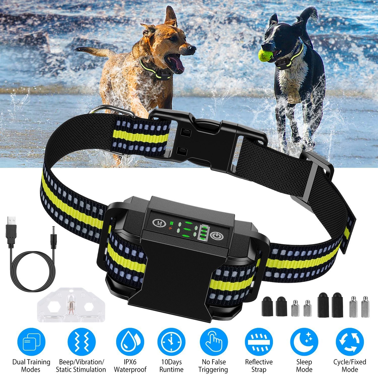Rechargeable Dog Bark Collar - Waterproof with Beep, Vibration & Static Modes