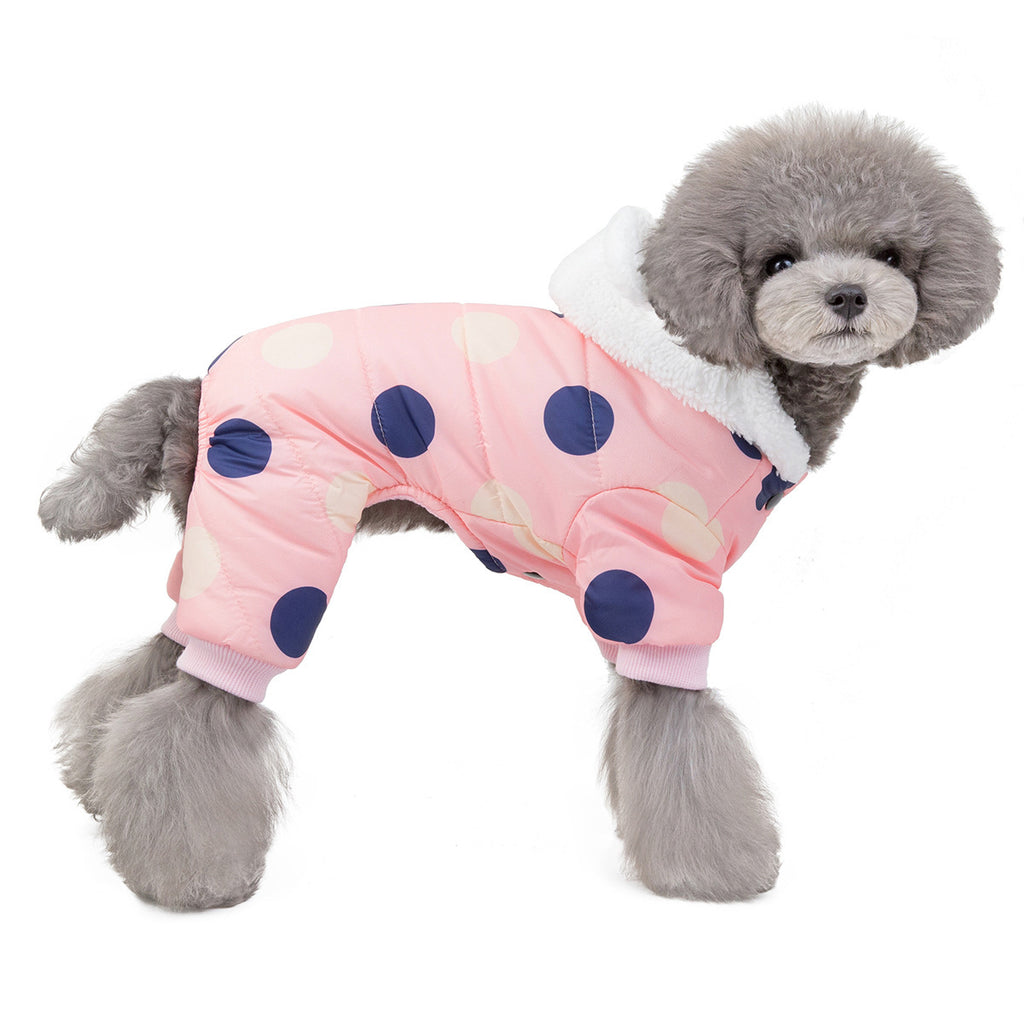 Warm Big Polka Dot Four-Leg Cotton Dog Coat - Stylish Winter Pet Jacket