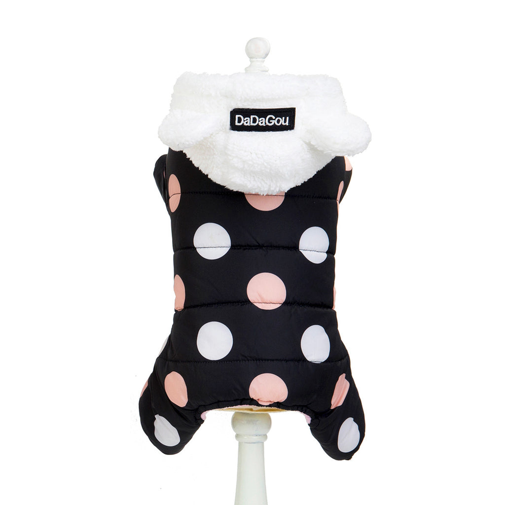 Warm Big Polka Dot Four-Leg Cotton Dog Coat - Stylish Winter Pet Jacket