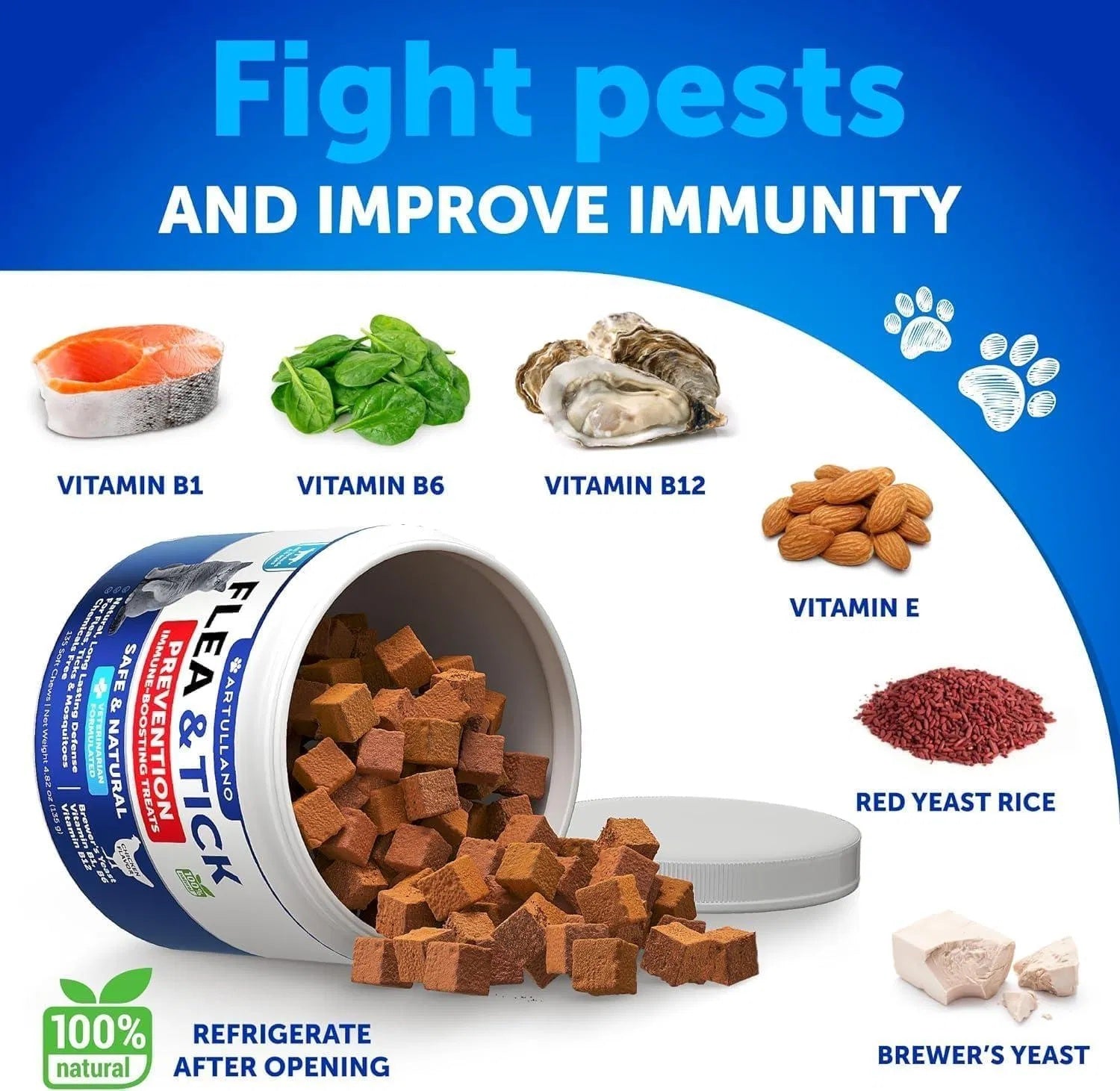 Natural Flea & Tick Prevention for Cats – Daily Chewable Supplement (135 Soft Chews)