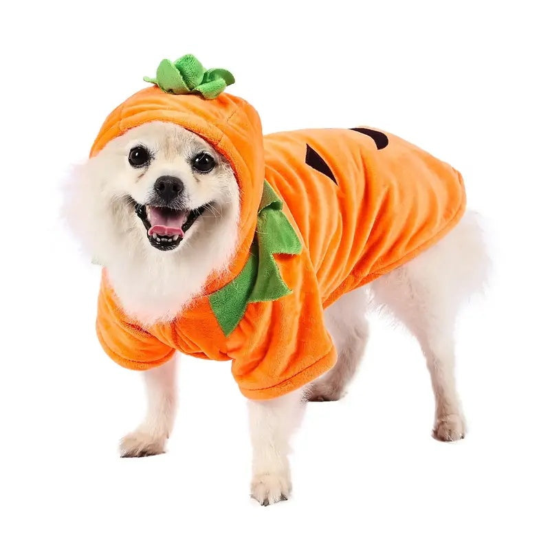 Halloween Pumpkin Dog Hoodie - Warm Fleece Costume