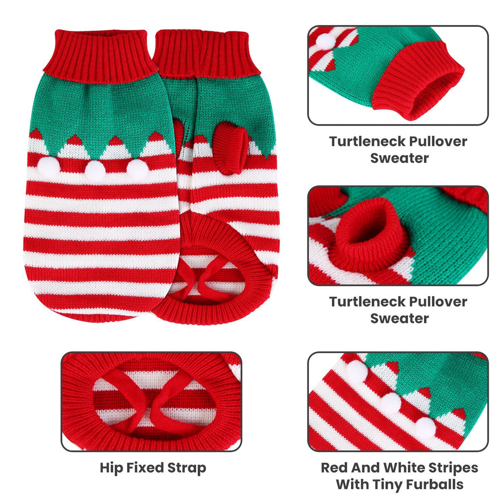 Pet Christmas Turtleneck Sweater - Snowman & Stripes Design