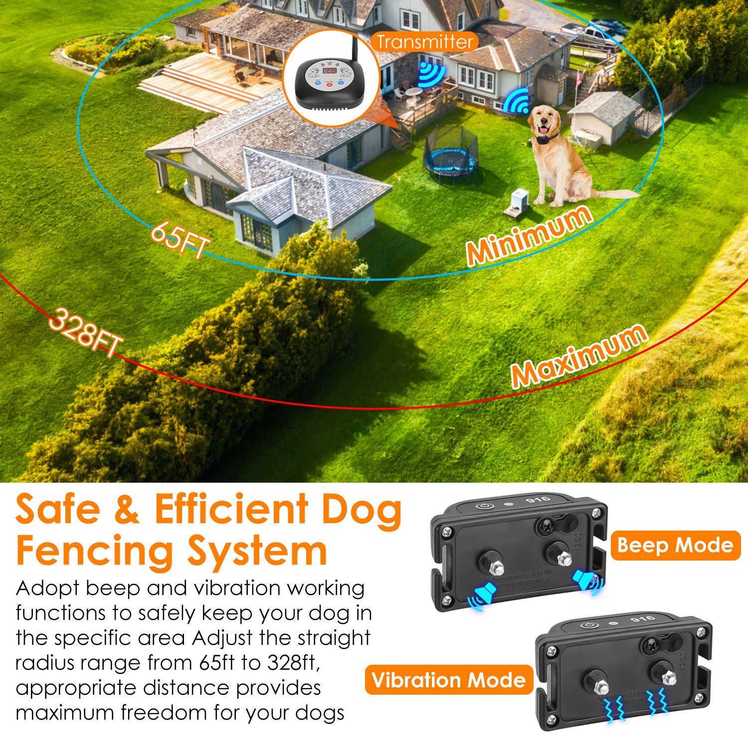 Electric Wireless Dog Fence System with GPS - 328FT Range