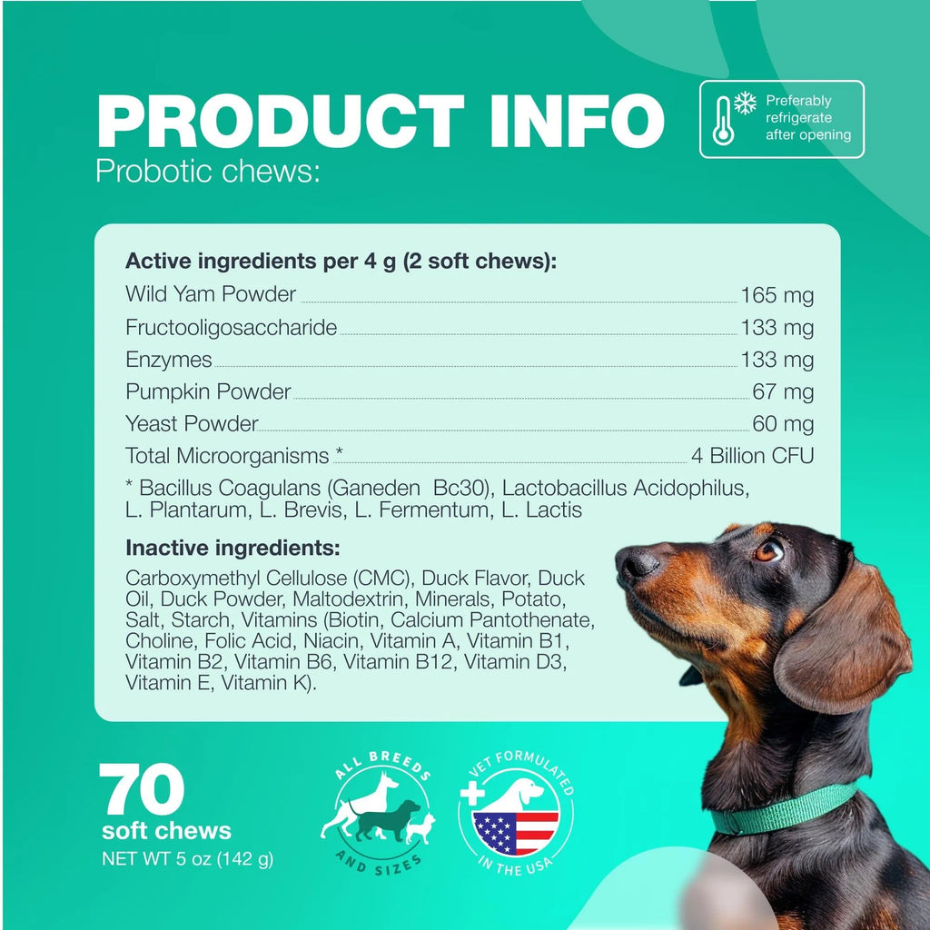 Probiotics for Dogs – Gut Health, Immunity & Allergy Support (180 Chews)