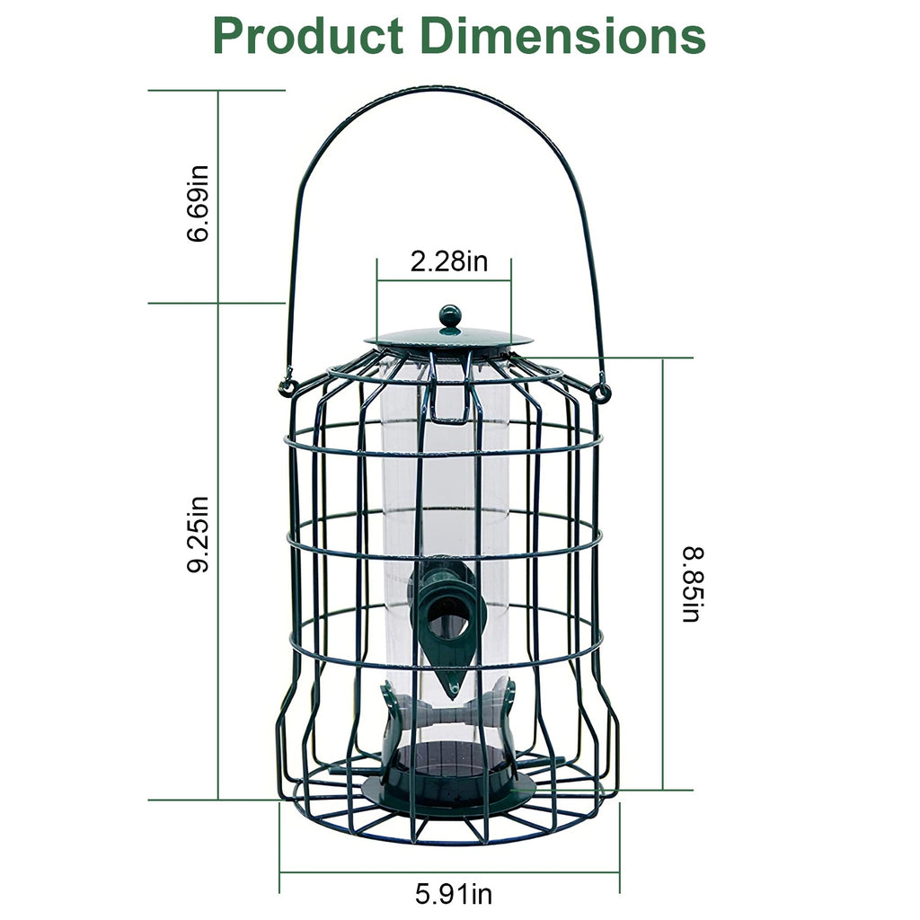 Squirrel-Proof Metal Bird Feeder - Outdoor Hanging Seed Feeder with 4 Feeding Ports