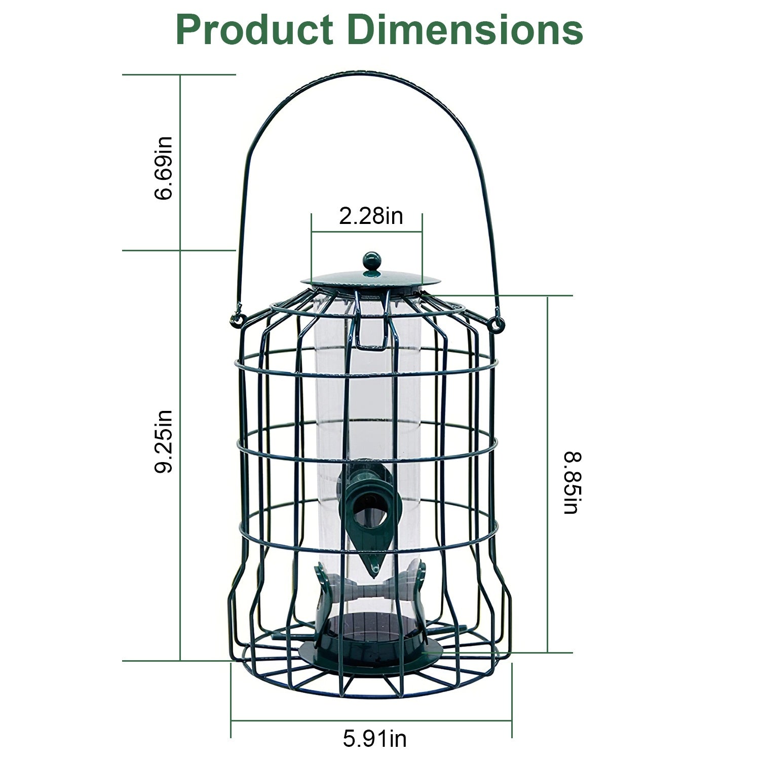 Squirrel-Proof Metal Bird Feeder - Outdoor Hanging Seed Feeder with 4 Feeding Ports