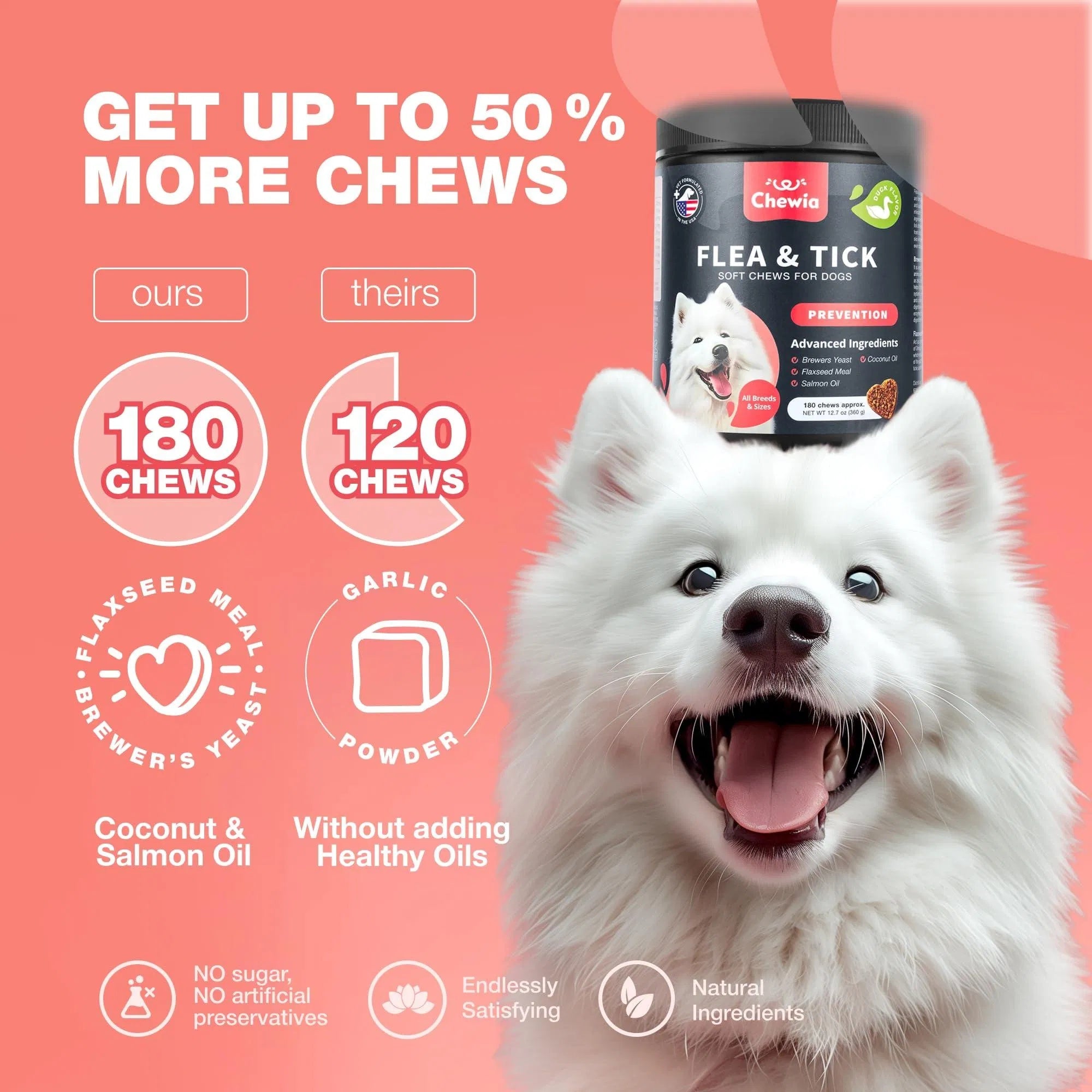 Natural Flea & Tick Prevention Chews for Dogs - Chemical-Free Immune Support Treats