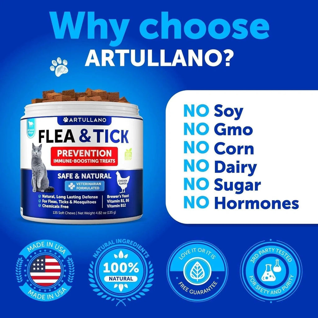 Natural Flea & Tick Prevention for Cats – Daily Chewable Supplement (135 Soft Chews)