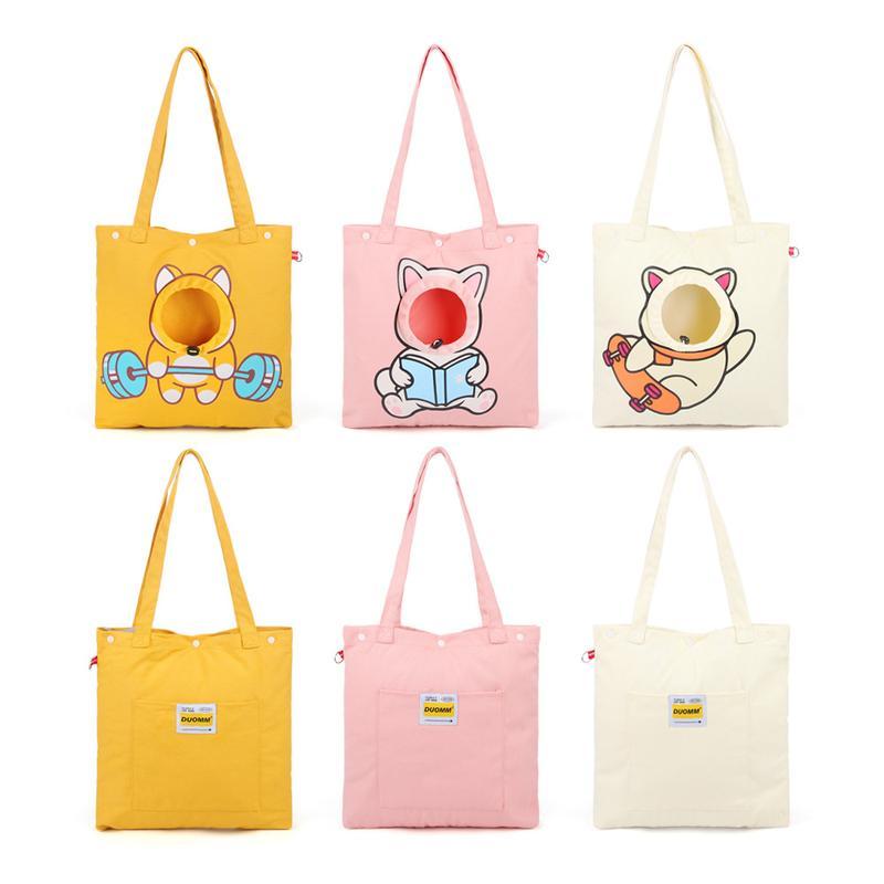 Pet Canvas Shoulder Bag - Portable Cat Carrier with Head Exposure