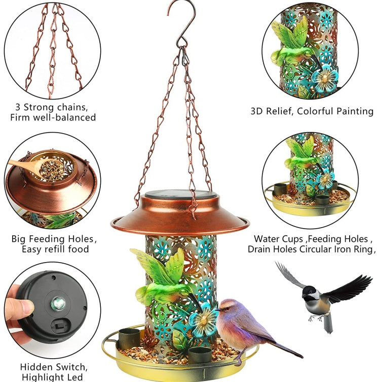 Solar Bird Feeder - Hanging Metal Garden Lantern for Cardinals