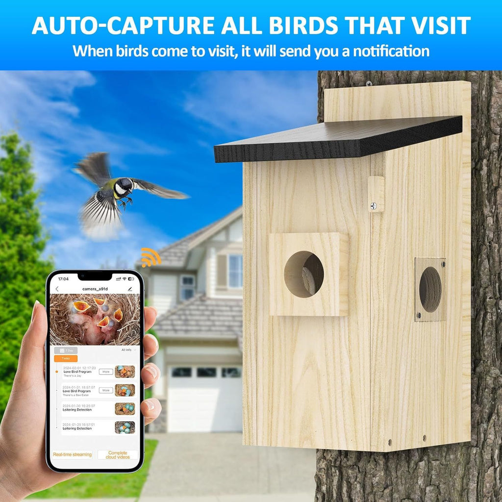 Solar Powered Smart Bird House Camera - 4MP Outdoor Birdhouse with AI Bird Identification