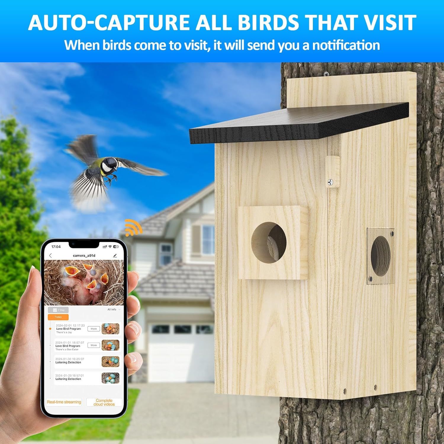 Solar Powered Smart Bird House Camera - 4MP Outdoor Birdhouse with AI Bird Identification