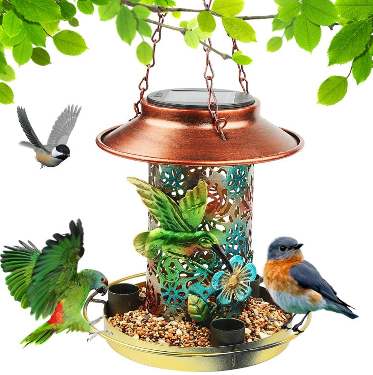 Solar Bird Feeder - Hanging Metal Garden Lantern for Cardinals