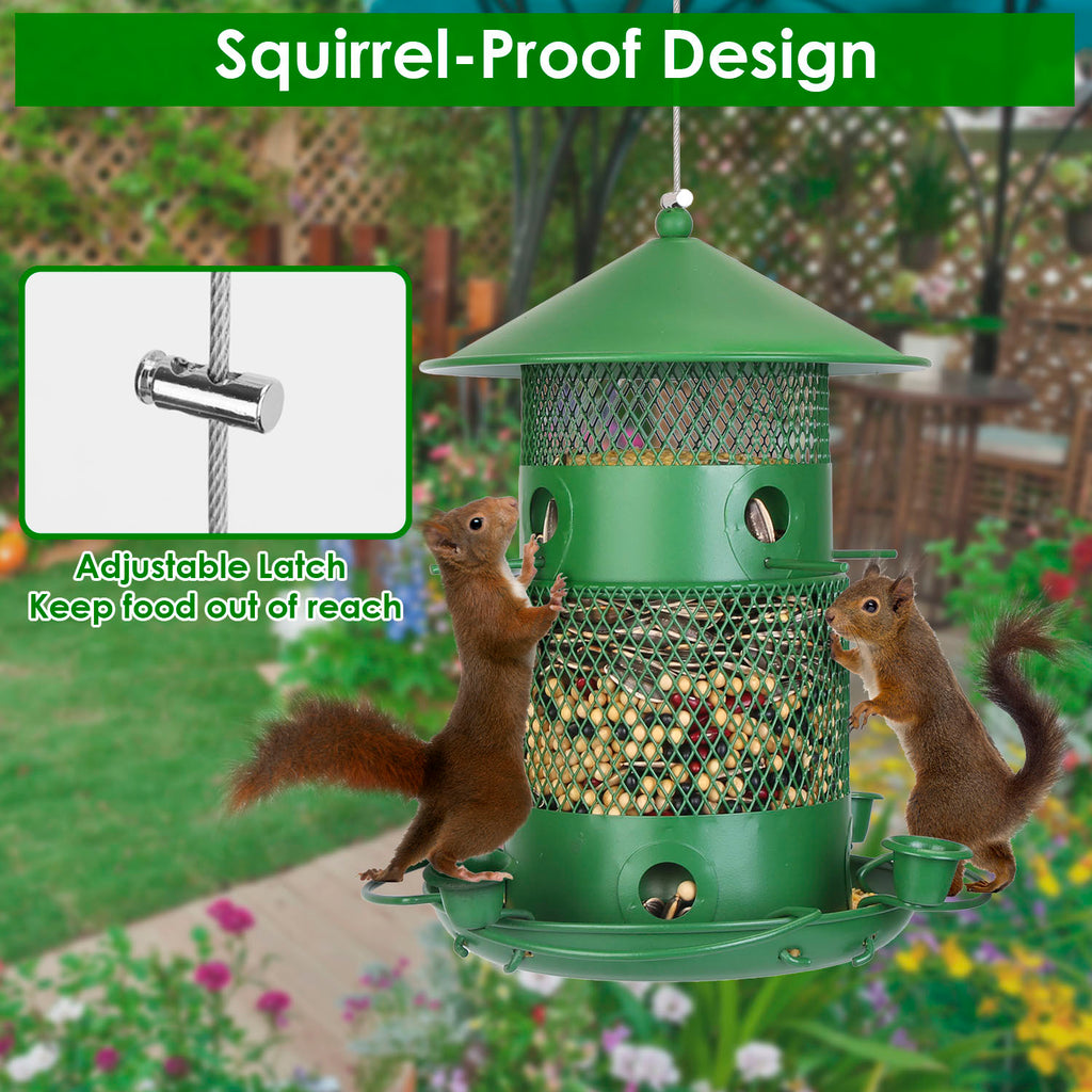 Wild Bird Feeder - Squirrel Proof Metal Hanging Feeder with 360° Perches
