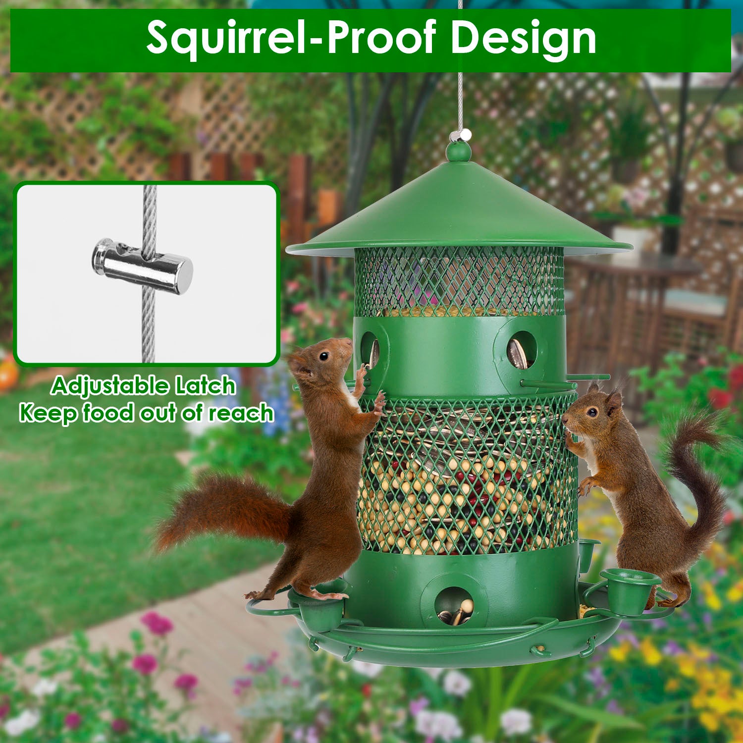 Wild Bird Feeder - Squirrel Proof Metal Hanging Feeder with 360° Perches