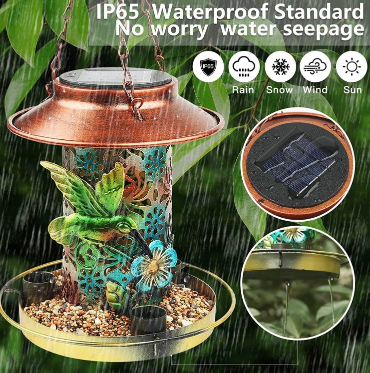 Solar Bird Feeder - Hanging Metal Garden Lantern for Cardinals