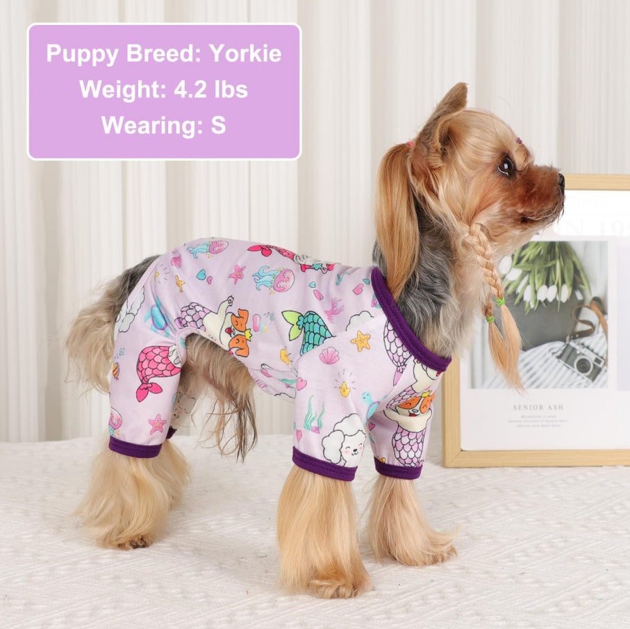 Soft Stretchy Dog Pajamas - Mermaid Print for Small Dogs