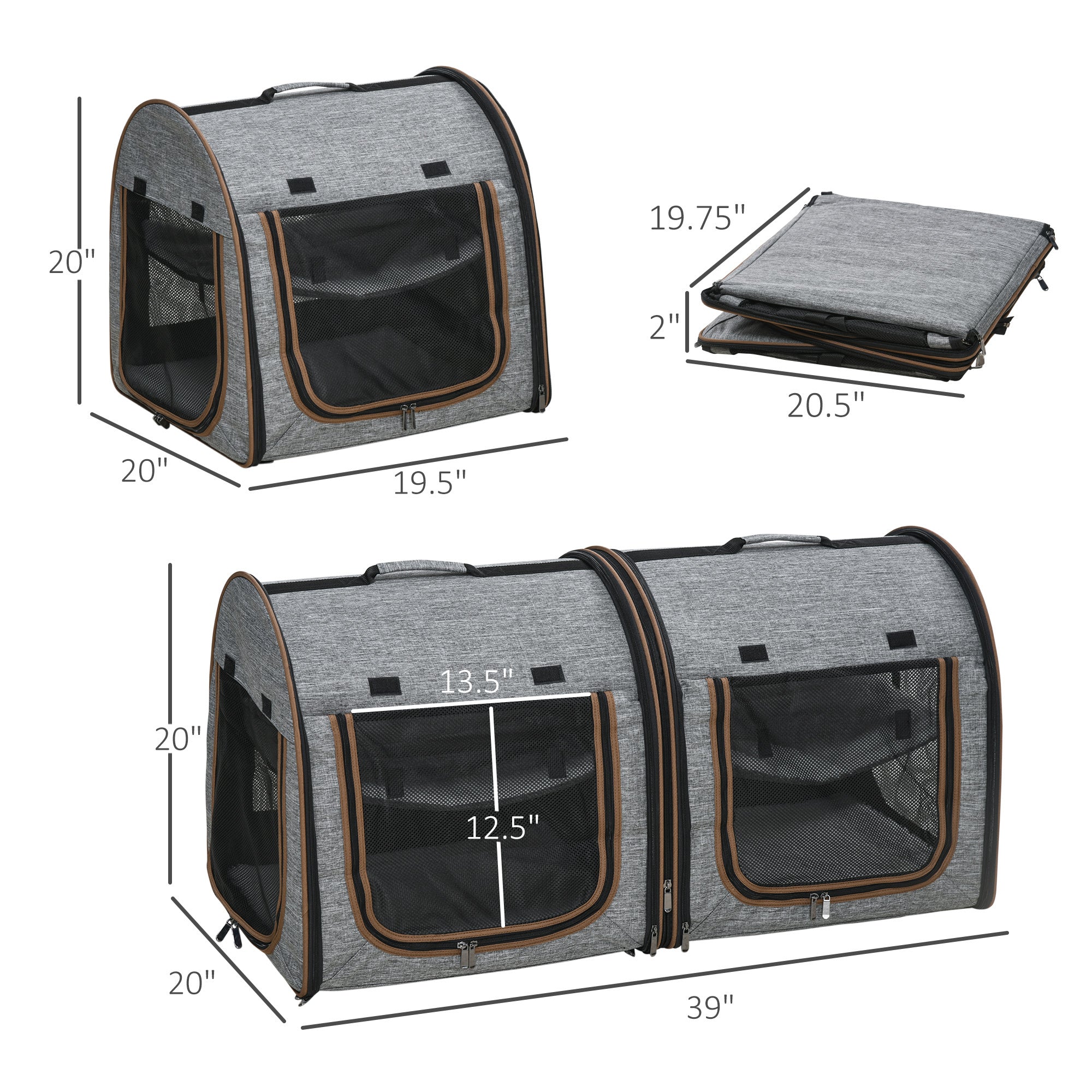 Portable Soft-Sided Pet Carrier with Divider - Grey