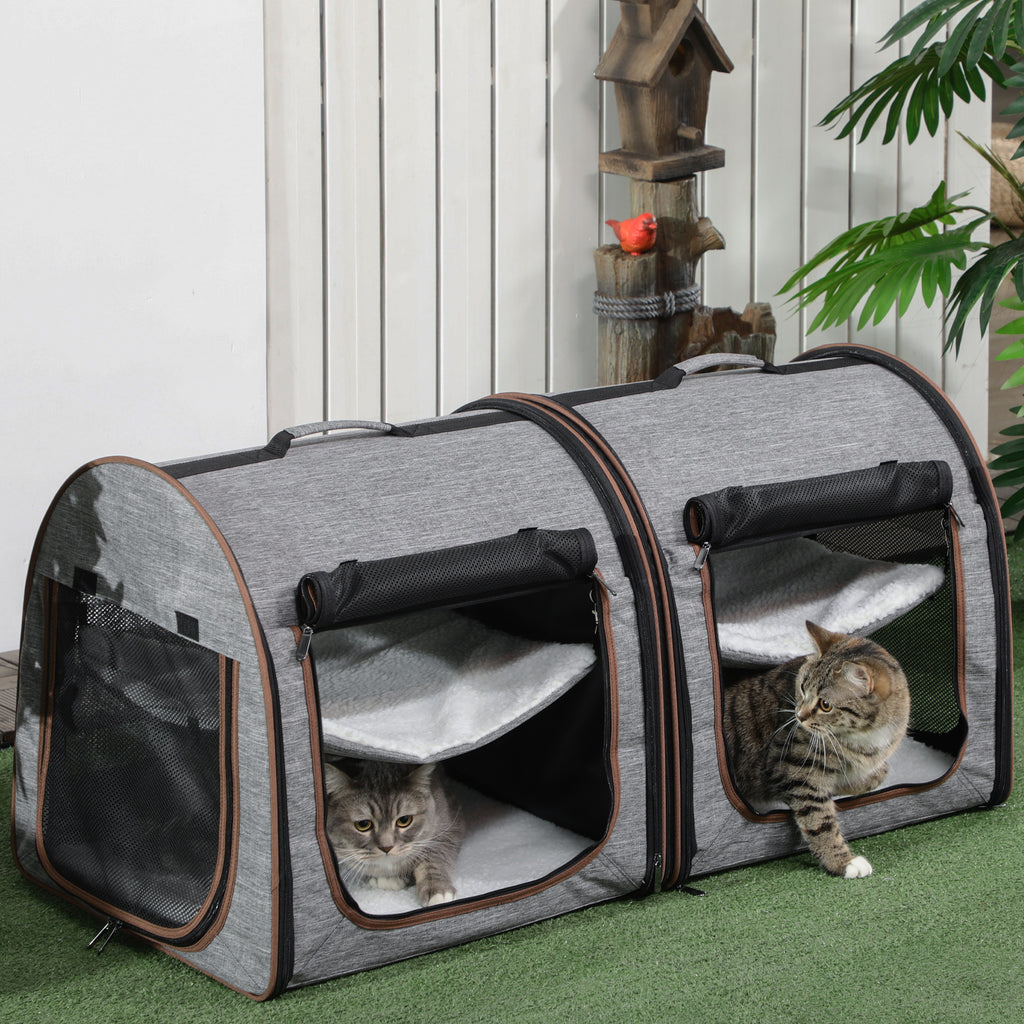 Portable Soft-Sided Pet Carrier with Divider - Grey