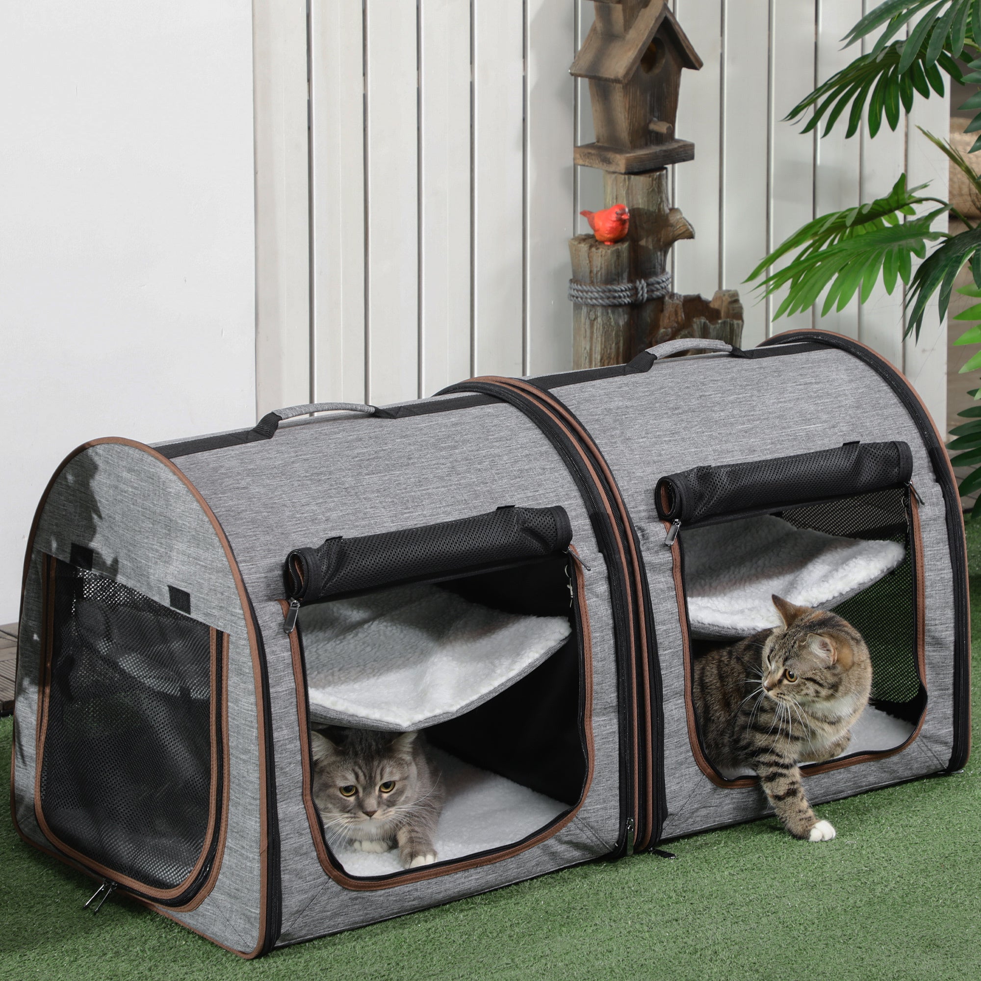 Portable Soft-Sided Pet Carrier with Divider - Grey