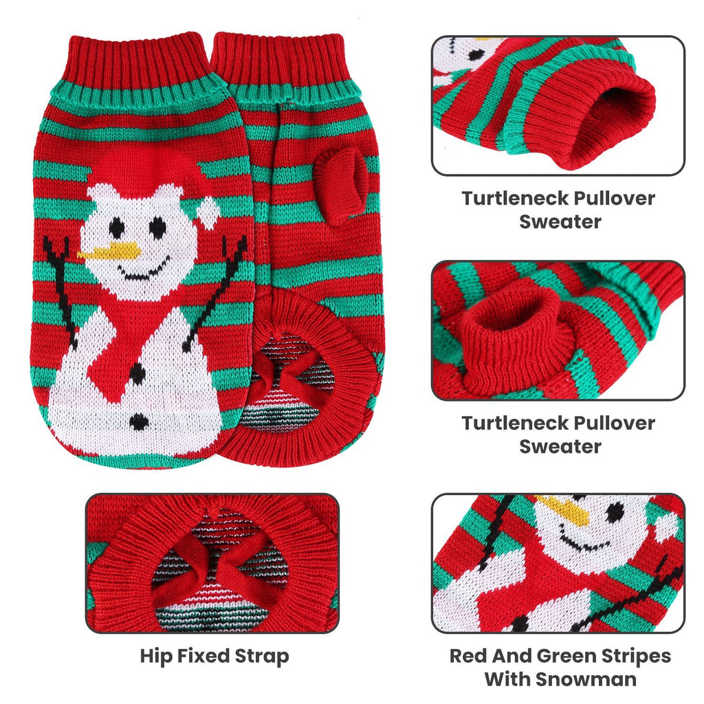 Pet Christmas Turtleneck Sweater - Snowman & Stripes Design
