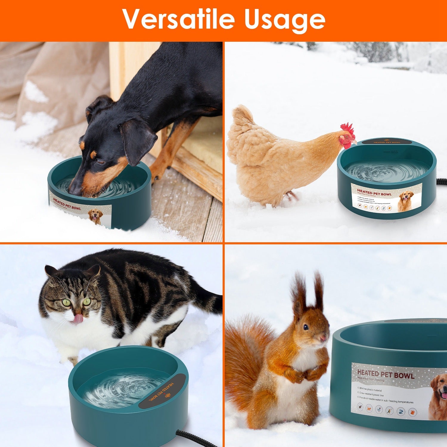Heated Water Bowl for Pets - 74.4oz IP67 Waterproof Thermal Bowl