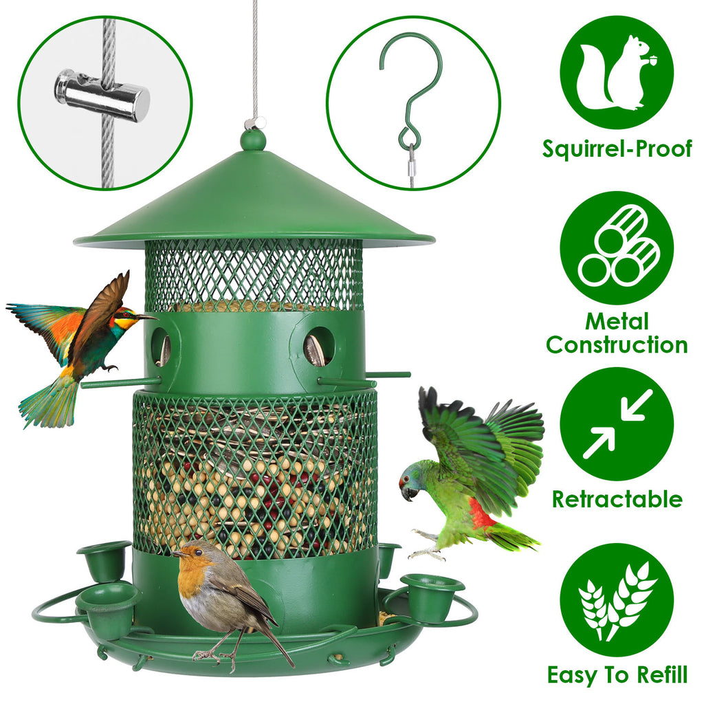 Wild Bird Feeder - Squirrel Proof Metal Hanging Feeder with 360° Perches