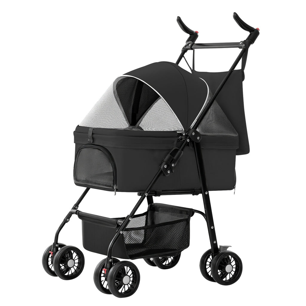 4-Wheel Foldable Pet Stroller with Storage Basket