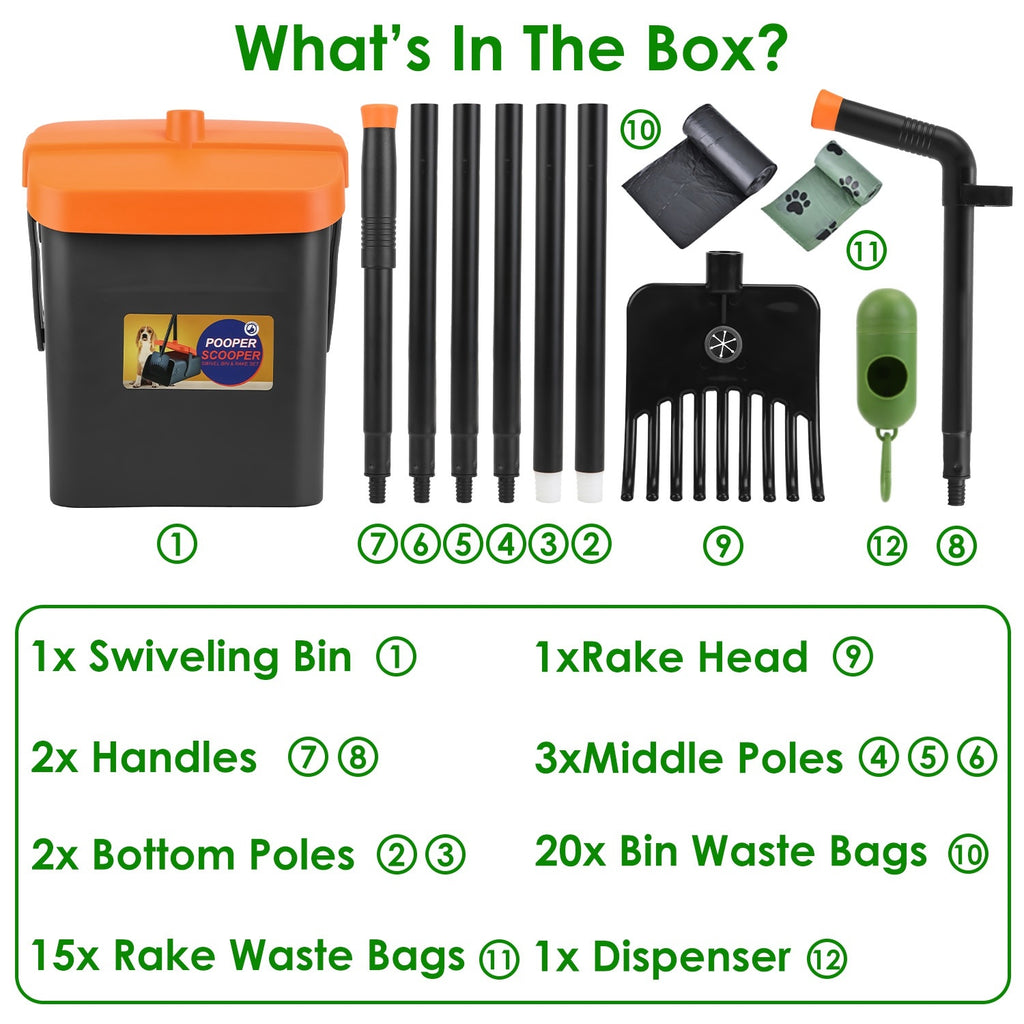 Premium Dog Pooper Scooper Kit with Long Handle & Waste Bags
